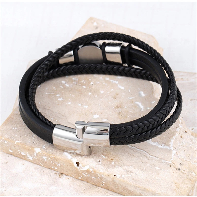 Vintage Norse Hexagram Leather Amulet Bracelet For Men
