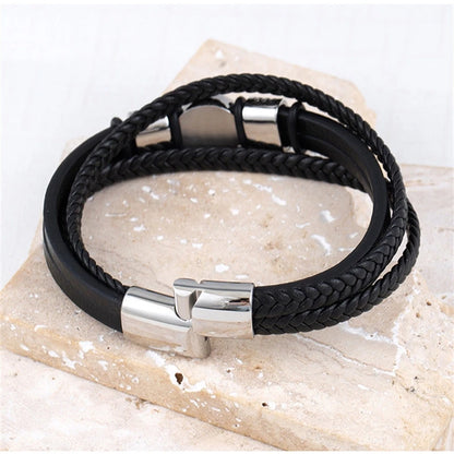Vintage Norse Hexagram Leather Amulet Bracelet For Men