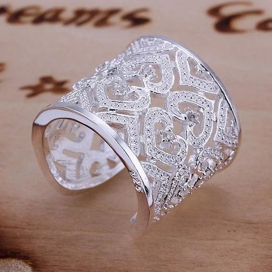 925 Sterling Silver Ring Women Crystal Noble Charms