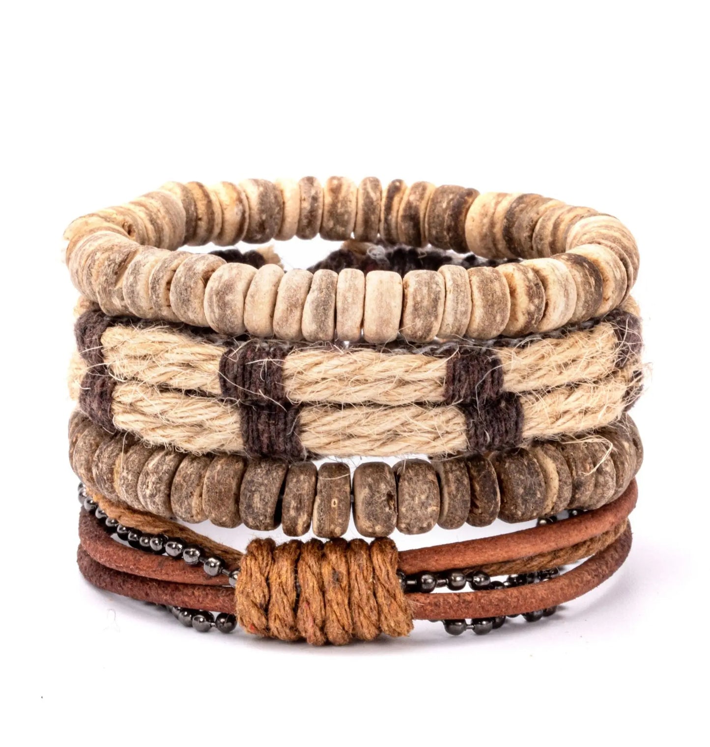 4pcs Set Braided Wrap Leather Mens Bracelet Ethnic Tribal Wristband