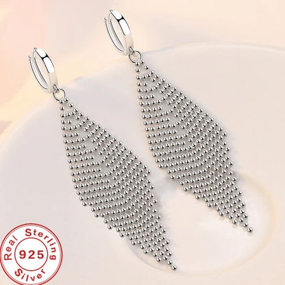 925 Sterling Silver Long Tassel Beads Long Womens Earrings