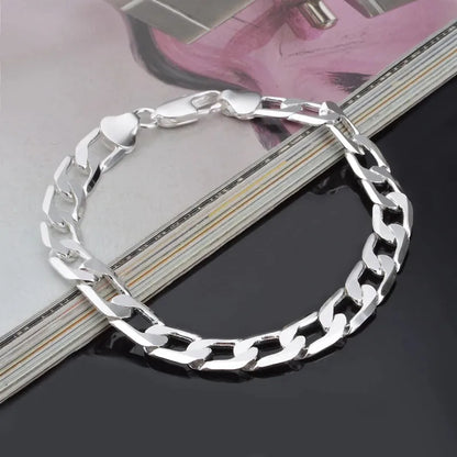 925 Sterling Silver Mens Bracelet Sideways Silver Bracelets