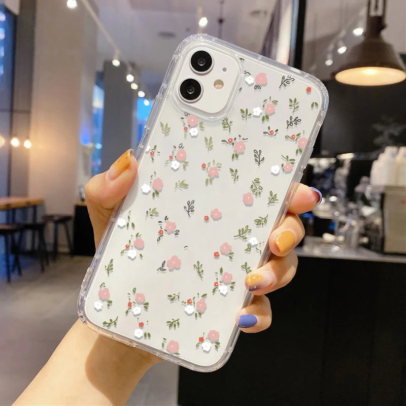 Flower Shockproof Clear Phone Case For iPhone 16 15 14 Pro Max