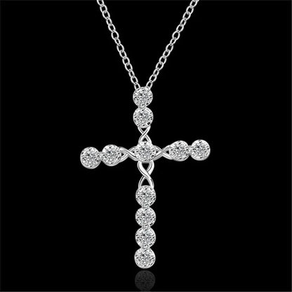 925 Sterling Silver Crystal Cross Womens Necklace