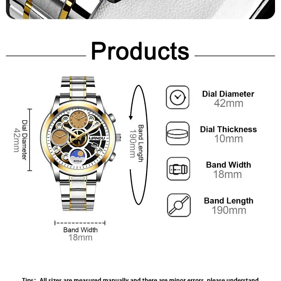 Fashion Mens Quartz Watch Mechanical Dial Sport Wristwatch