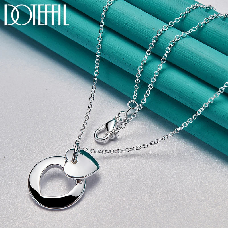 925 Sterling Silver Heart Round Pendant Necklace Chain For Woman Man