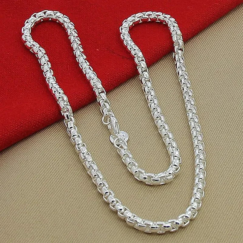 925 Sterling Silver 4mm Round Box Chain Necklace Bracelet Set For Women Men