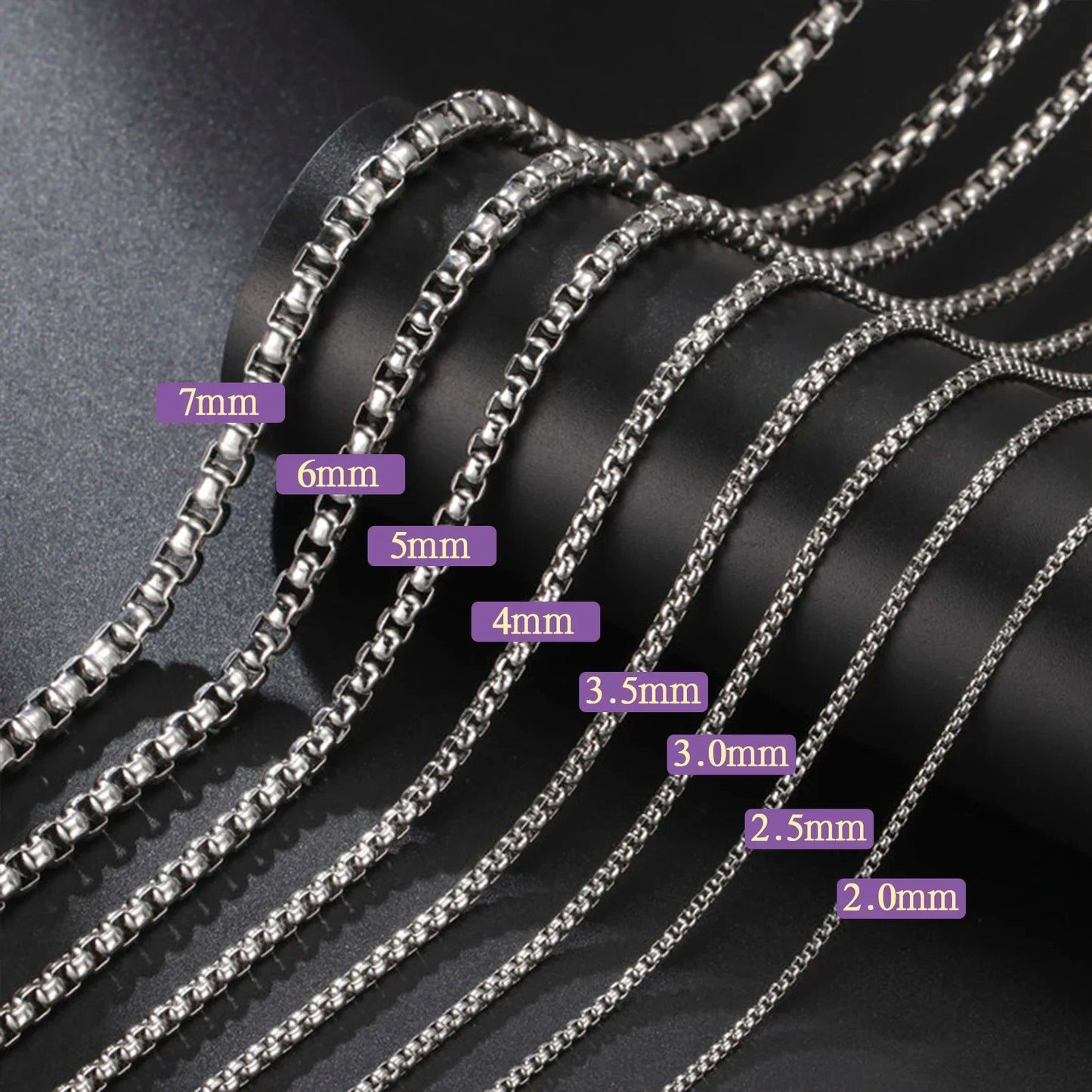 Long Box Chain Necklace Stainless Steel Basic Punk Chains for Men Women