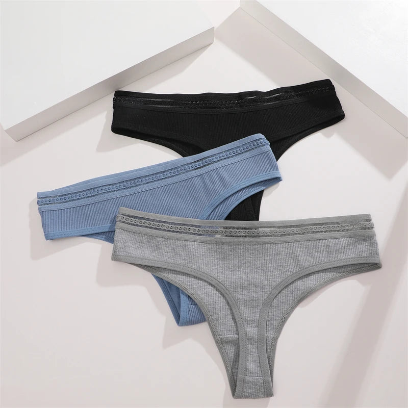 3pcs Seamless Cotton Thongs Panties Womens Sport Underwear