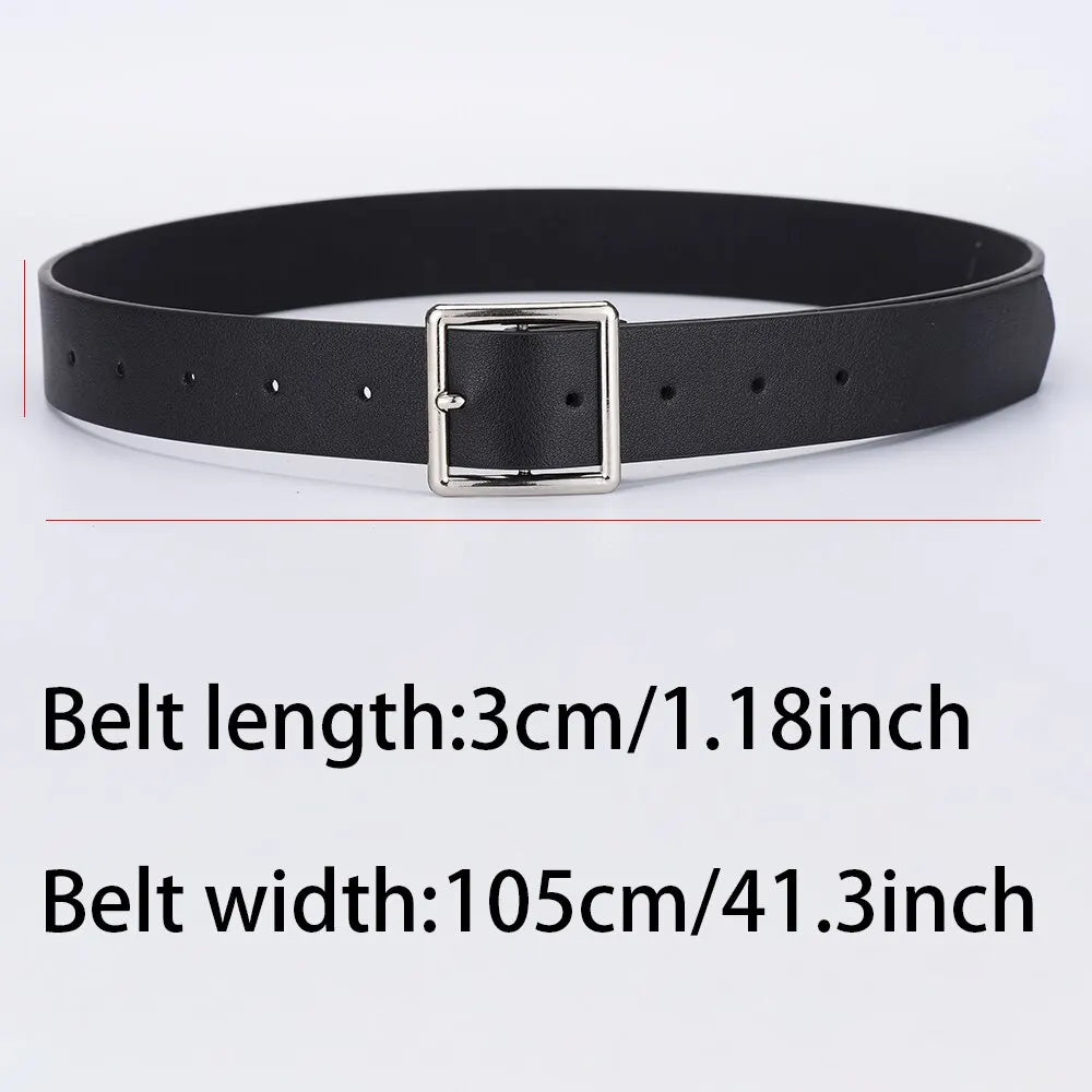 Womens Belt Soft Pu Leather Square Buckle