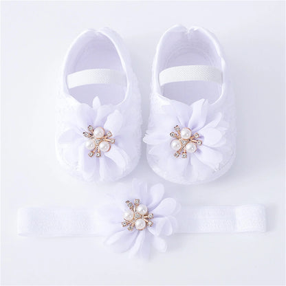 Infant Baby Girls Flats Soft Sole Non Slip Shoes and Headband