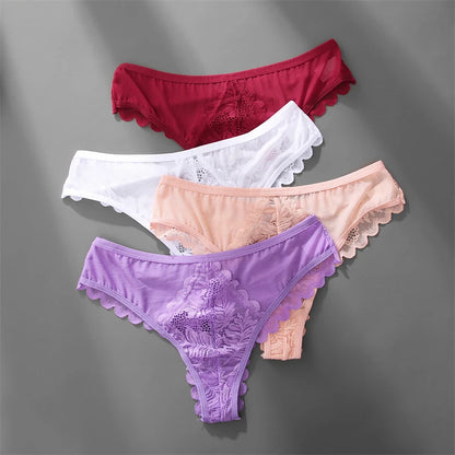 3pcs Sexy Thongs Womens Lace Floral Bikini Underpants