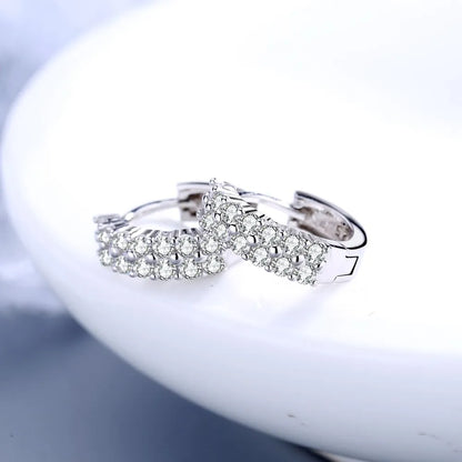 925 Sterling Silver Needle Earrings Double Row Crystal Zircon