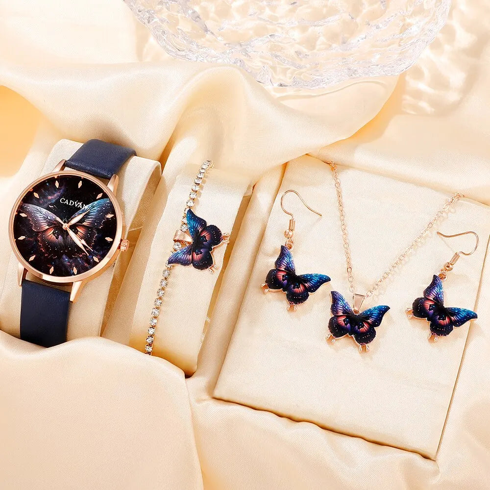 Butterfly Womens Quartz Watch With Earrings Necklace Bracelet Set