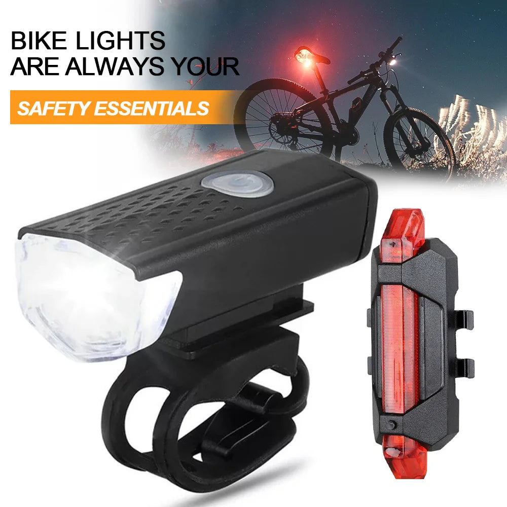 USB Rechargeable Bike Light Set Front Light with Taillight Easy to Install