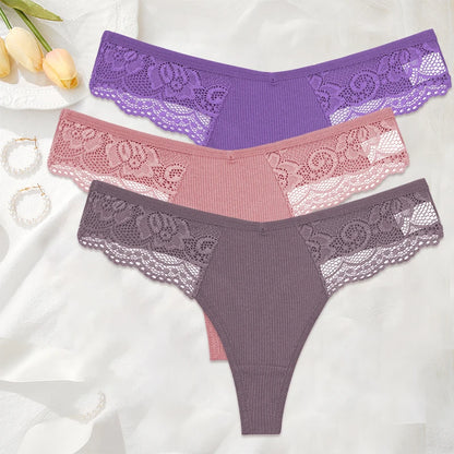 3pcs Women Cotton G string Lingerie Panties Thongs Femme Underwear