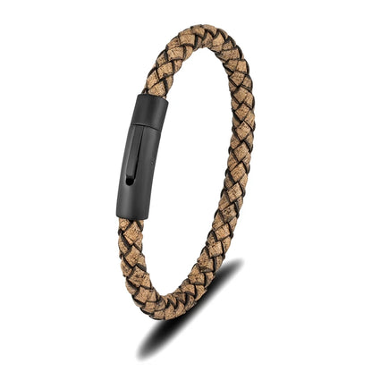 Minimalist Men Genuine Braided Leather Bracelet Magnetic Buckle