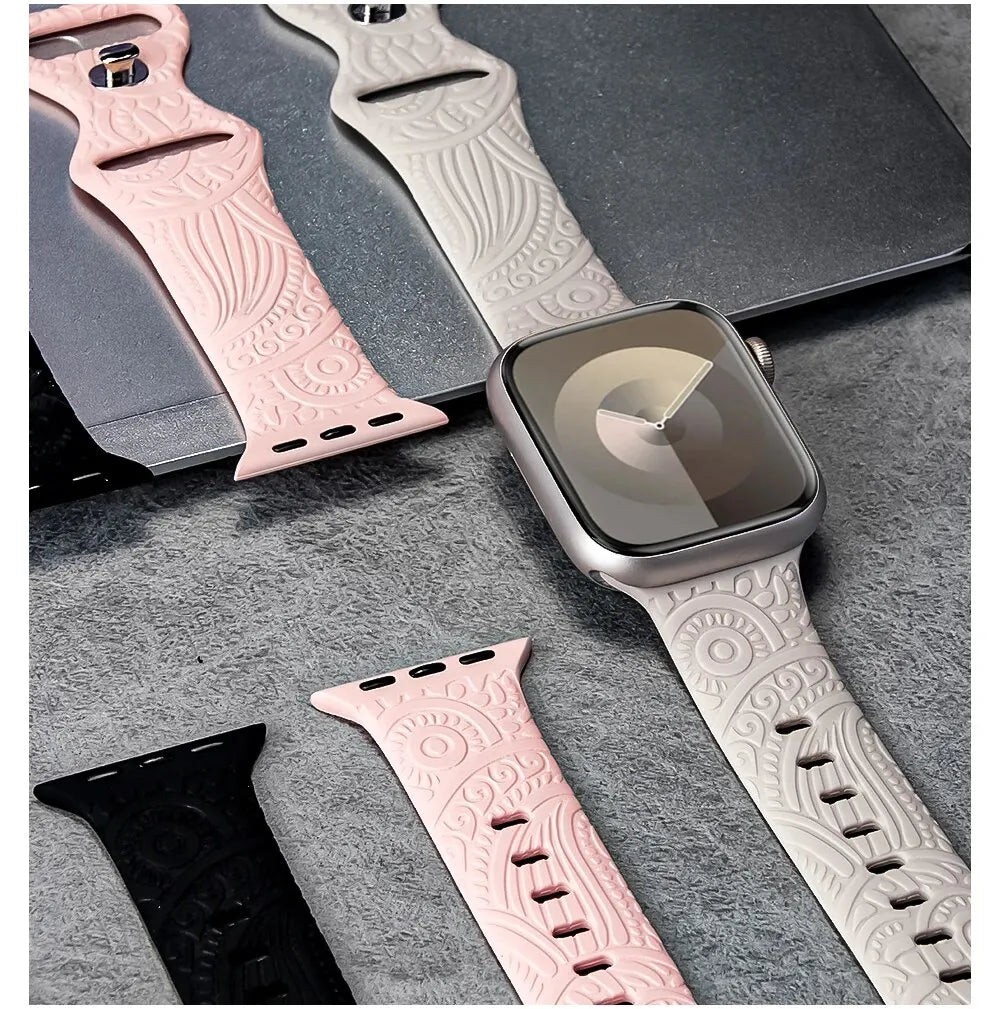 Hot Engraved Pattern Silicone Band For Apple Watch Iwatch