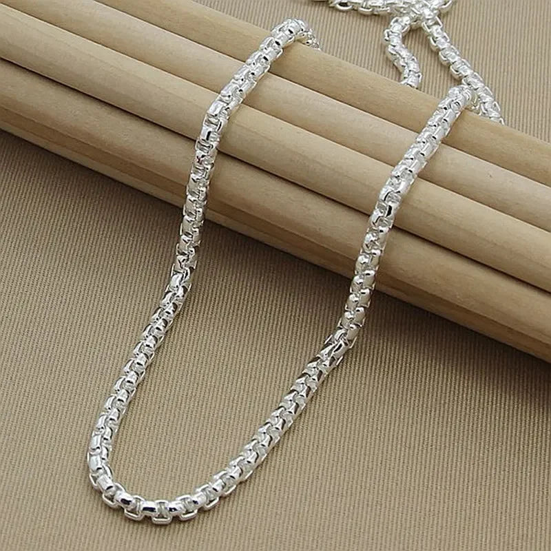 925 Sterling Silver 4mm Round Box Chain Necklace Bracelet Set For Women Men