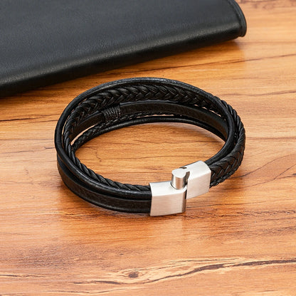 Hand Woven Leather Bracelet Multilayer Mens Bangles