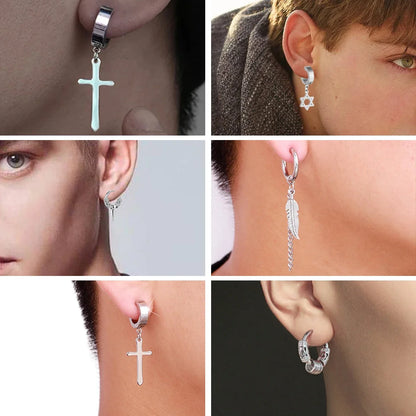 1Pair Cross Pendant Ear Clip Non Piercing Earrings for Mens Womens