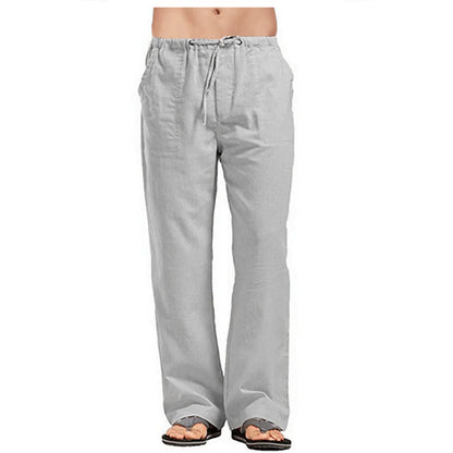 Mens Cotton Linen Pants Summer Solid Color Breathable Linen Trousers