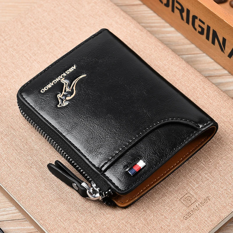 Mens Wallet Leather Card Holder Zipper RFID Protection Purse