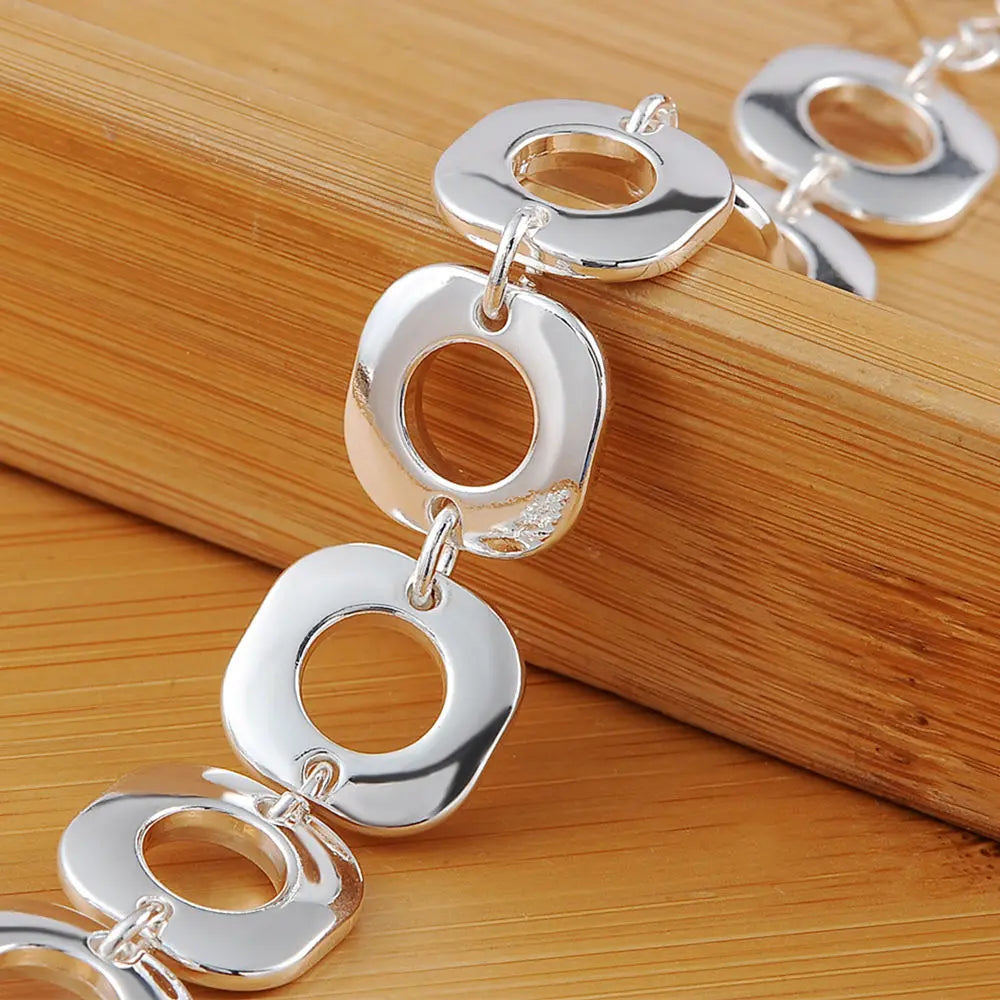 925 Sterling Silver Bracelets Classic Fashion Square Chain for Woman