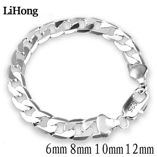 925 Sterling Silver Mens Bracelet Sideways Silver Bracelets