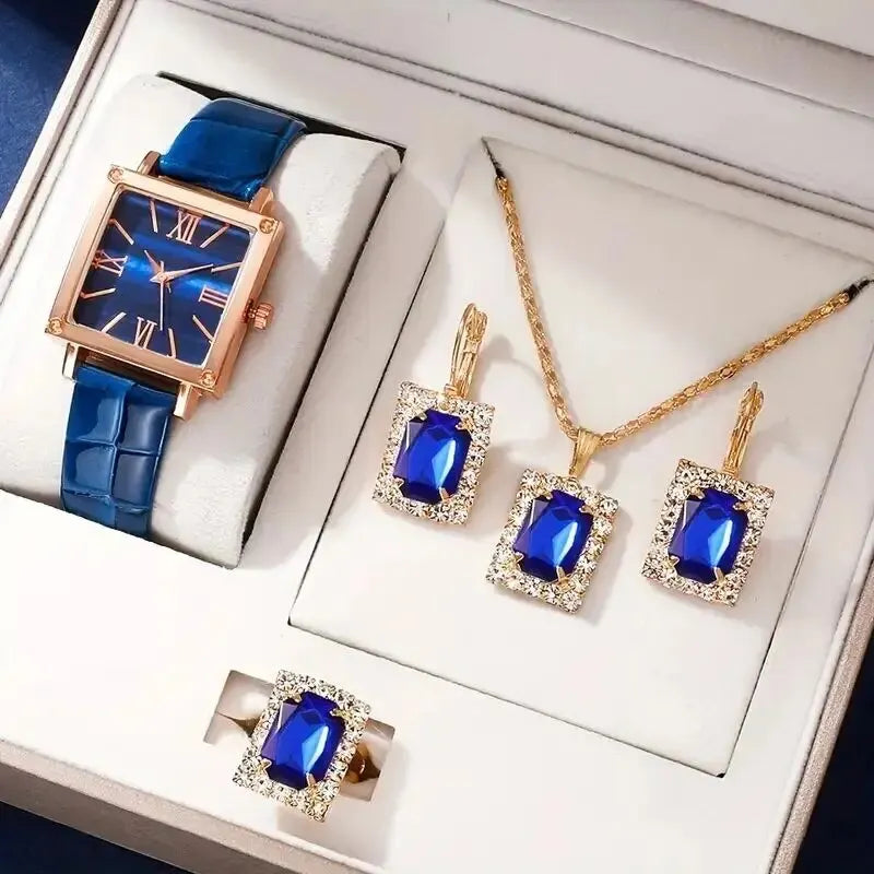 Womens Fashion Quartz Square Watch  Jewelry Set