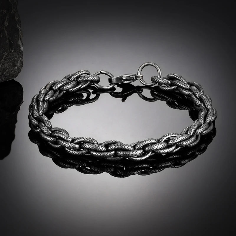 Vintage Oxidized Black Link Motocycle Cuban Chain Mens Bracelet