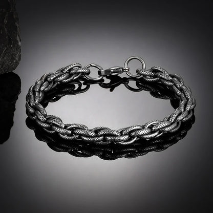Vintage Oxidized Black Link Motocycle Cuban Chain Mens Bracelet