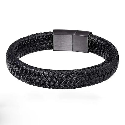 Black PU Leather Magnetic Mens Bracelet