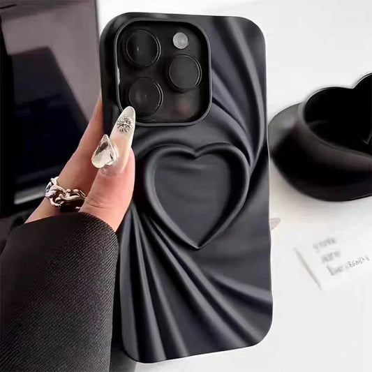 Fold Wrinkle 3D Love Heart Silicone Phone Case For iPhone 15 14 13 12 11