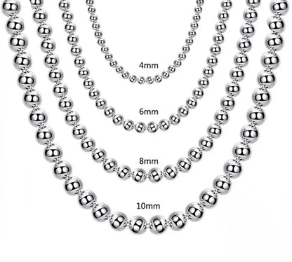 925 Sterling Silver Smooth Beads Ball Chain Necklace For Womens Mens