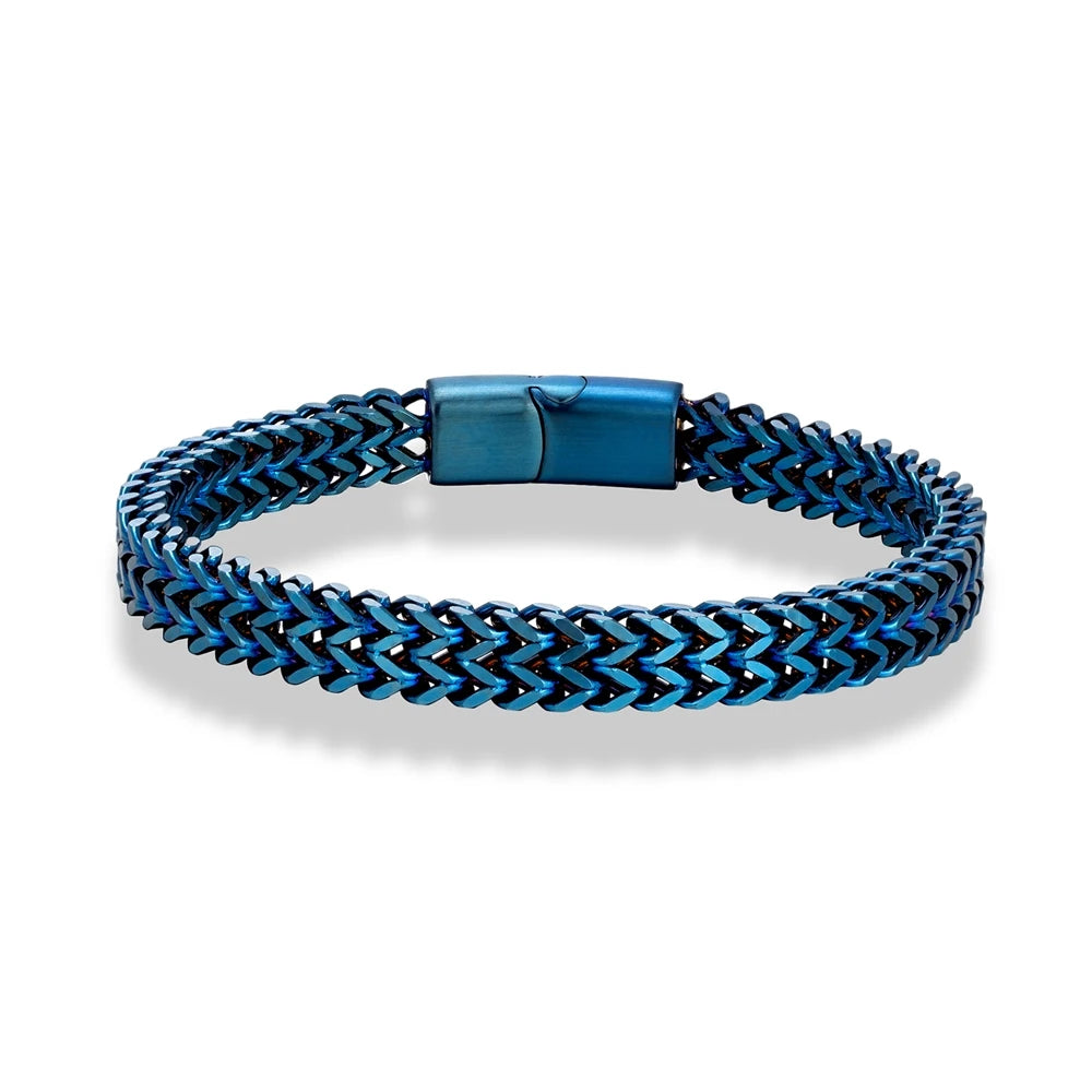 8MM Blue Stainless Steel Curb Chain Bracelet Men Women Chain Bracelets