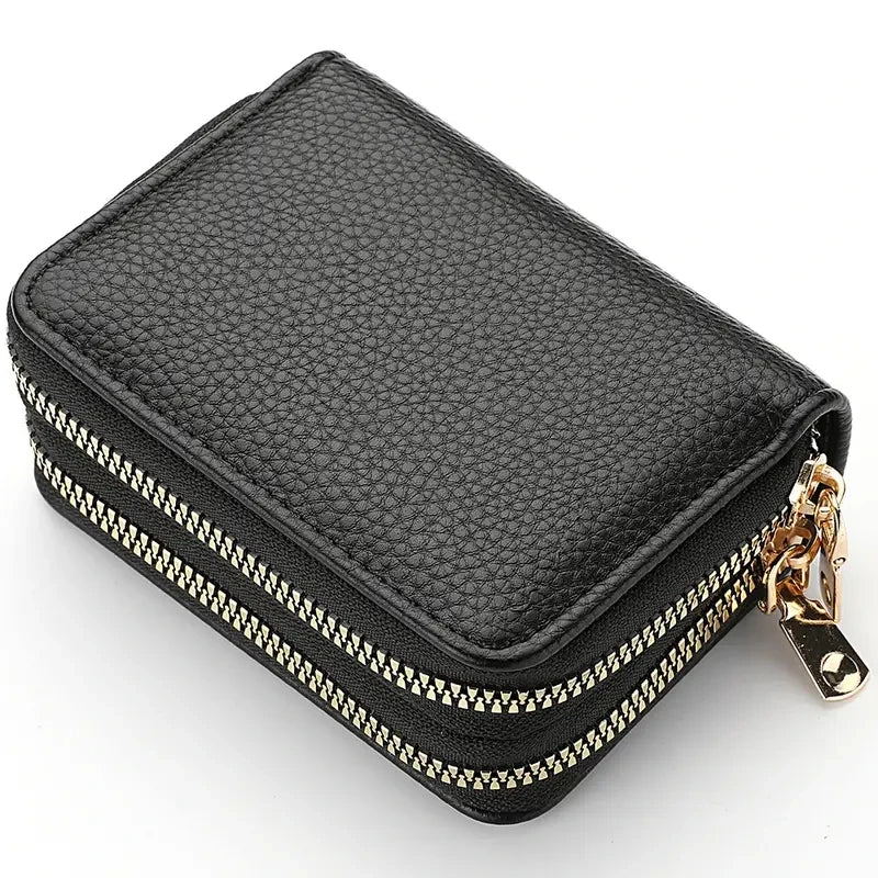 Womens Double Zipper Wallet Short Credit Card Holder Coin Purse