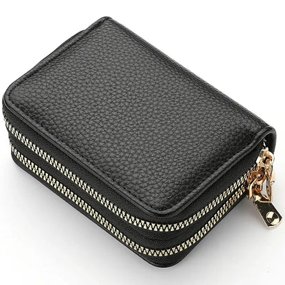 Womens Double Zipper Wallet Short Credit Card Holder Coin Purse