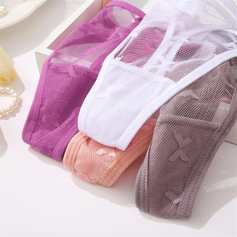 4pcs Mesh Thongs Panties Sexy G-String Seamless Underpants