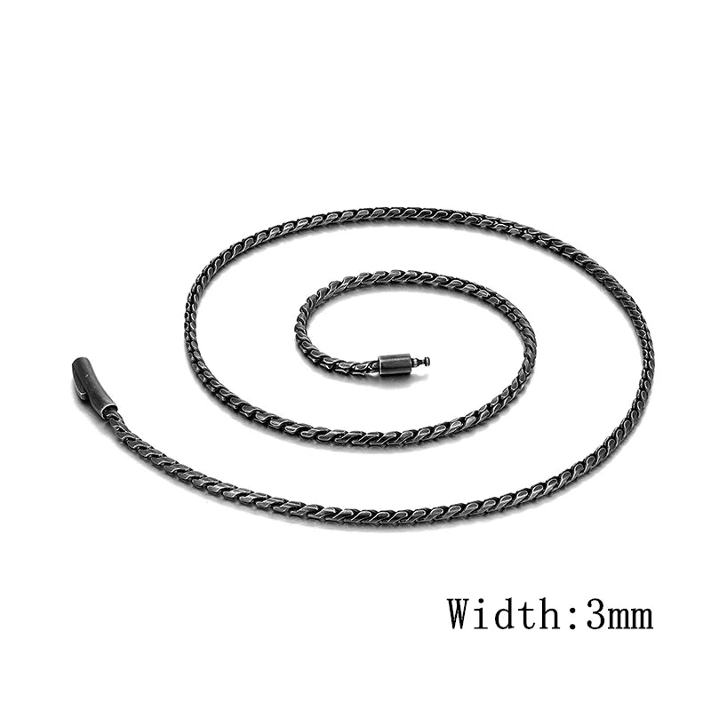 Vintage Oxidized 3mm Link Chain Necklace For Men Motocycle Cuban Chain