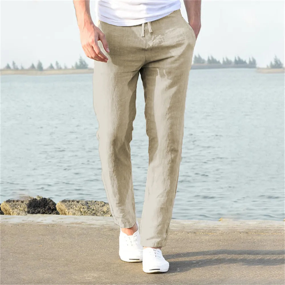 Mens Cotton Linen Pants Autumn Breathable Linen Trousers