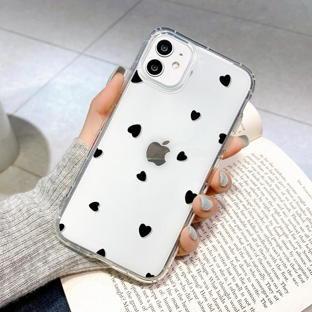 Love Heart Clear Phone Case For iPhone 16 15 14 Pro Max Shockproof