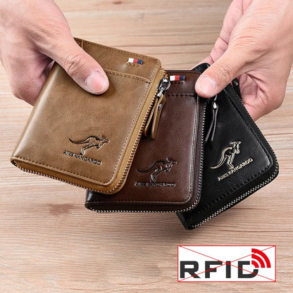 Mens Wallet Leather Card Holder Zipper RFID Protection Purse