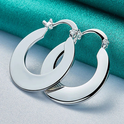 925 Sterling Silver Smooth Flat Round Earrings For Women