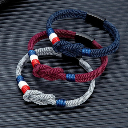 Black Stainless Steel Square Knot Rope Bracelet Men Women Handmade Woven