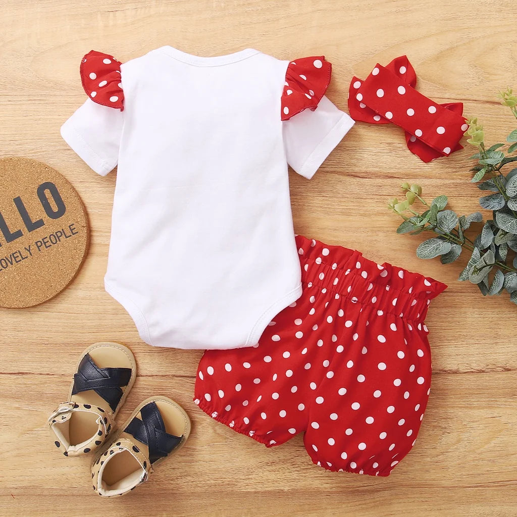 Newborn Baby Girl Cute Polka Dot Outfit Bodysuit Pants Headband Set