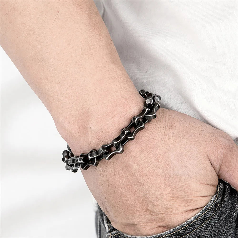 Locomotive Vintage Oxidized Black Keel Chain Link Men Bracelet