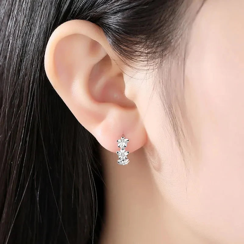 925 Sterling Silver Needle Crystal Zircon Flower Earrings for Womens