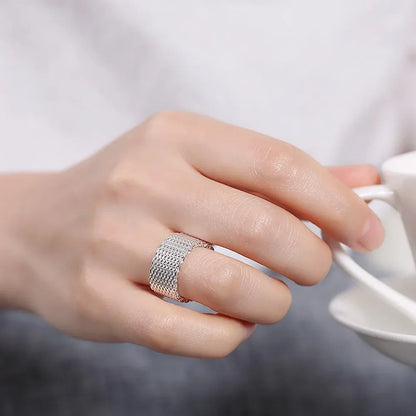 925 Sterling Silver Simple Net Rings for Women Men