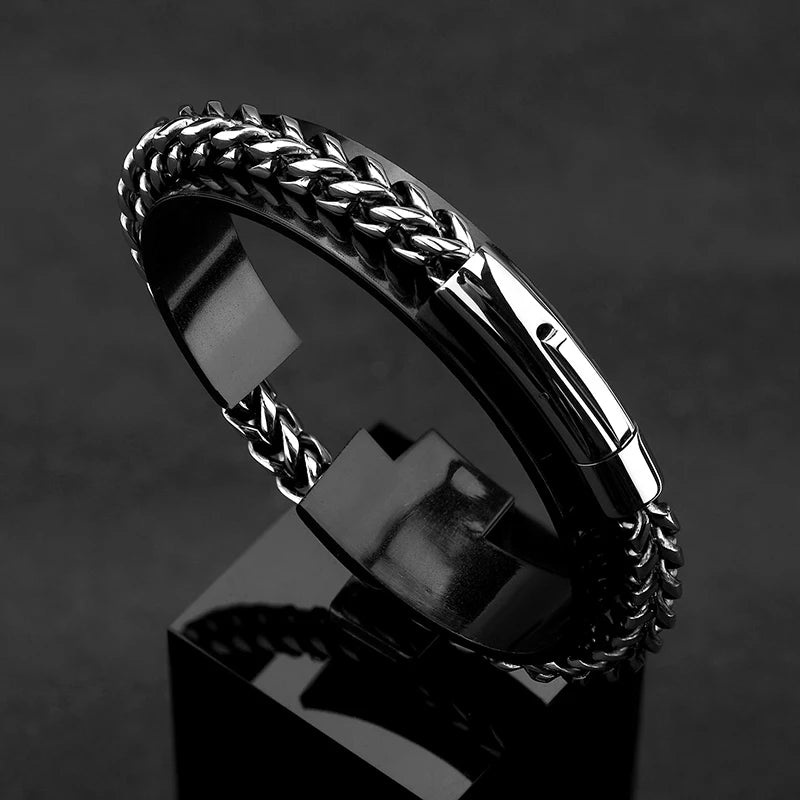 Mens Punk Rock Chain Bracelet Stainless Steel Magnet Bracelets